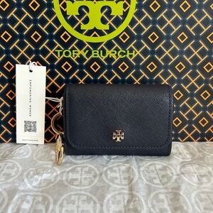 Tory Burch Emerson Flap Card Case Wallet Tory Navy Gold Blue